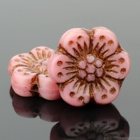 Wild Rose (14mm) Pink Opaque with Dark Bronze Wash, 9 Strands of 12 Beads per Unit  *Last Unit Remaining*