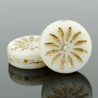 Coin with Aster (12mm) Ivory Opaque with Gold Wash