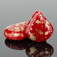 Briolette (12x11mm) Red Opaline with Antique Gold Finish