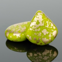 Briolette (12x11mm) Gaspeite Green Opaque with Antique Gold Finish