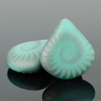 Briolette (12x11mm) Turquoise Opaque Matte with Silver Finish and Laser Etched Spiral Design