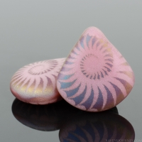 Briolette (12x11mm) Pink Silk Matte with Rainbow Finish and Laser Etched Spiral Design