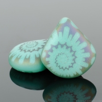 Briolette (12x11mm) Turquoise Opaque Matte with Rainbow Finish and Laser Etched Spiral Design
