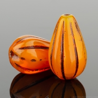 Melon Drop (13x8mm) Orange Opaline with Dark Bronze Wash