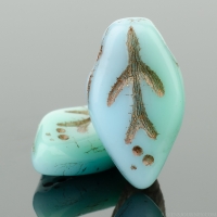 Small Leaf (10x6mm) Turquoise and Green Opaque Mix with Dark Bronze Wash