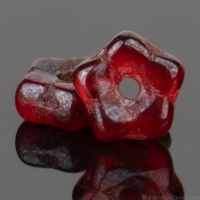 Center Drilled Flat Flower Spacer (5x2mm) Red Transparent with Silver Luster