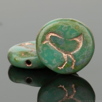 Coin with Bird (12mm) Turquoise Green Opaque with Picasso Finish and Copper Wash