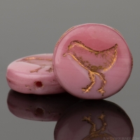 Coin with Bird (12mm) Pink Silk Two Tone Opaque with Dark Bronze Wash