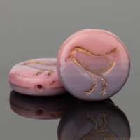 Coin with Bird (12mm) Pink and Purple Sunset Opaque Mix with Dark Bronze Wash