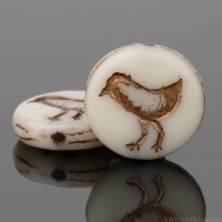 Coin with Bird (12mm) Ivory Opaque with Dark Bronze Wash