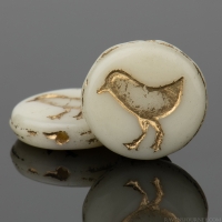 Coin with Bird (12mm) Ivory Opaque with Gold Wash