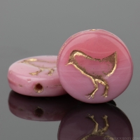 Coin with Bird (12mm) Pink Silk Two Tone Opaque with Gold Wash
