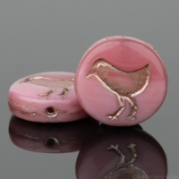 Coin with Bird (12mm) Pink Silk Two Tone Opaque with Platinum Wash