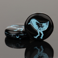 Coin with Bird (12mm) Jet Black Opaque with Turquoise Wash