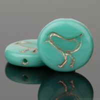 Coin with Bird (12mm) Turquoise Green Opaque with Rose Gold Wash