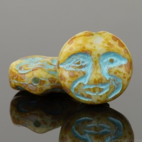 Moon Face (13mm) Ivory Opaque with Picasso Finish and Aqua Blue Wash