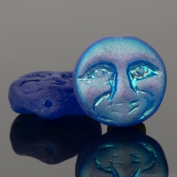 Moon Face (13mm) Cobalt Blue Transparent Matte with Aurora Borealis Half Coat Finish