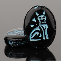 Oval with Egyptian Cat (16x12mm) Jet Black Opaque with Turquoise Wash (smaller strands)