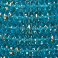 Disc Spacer (6mm) Aqua Blue Transparent with Antique Gold Finish