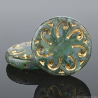 Sun Coin (23mm) Aqua Transparent with Picasso Finish and Gold Wash