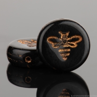 Pressed Coin with Bee (12mm) Jet Black Opaque with Dark Bronze Wash