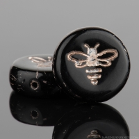Pressed Coin with Bee (12mm) Jet Black Opaque with Platinum Wash