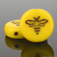 Pressed Coin with Bee (12mm) Yellow Opaque with Dark Bronze Wash