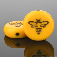 Pressed Coin with Bee (12mm) Marigold Yellow Opaque with Dark Bronze Wash