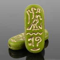 Egyptian Cartouche (25x10mm) Gaspeite Green Opaque Matte with Gold Wash
