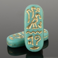 Egyptian Cartouche (25x10mm) Turquoise Opaque Matte with Gold Wash