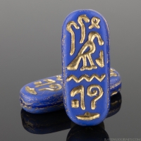 Egyptian Cartouche (25x10mm) Lapis Blue Opaque Matte with Gold Wash