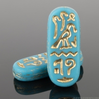 Egyptian Cartouche (25x10mm) Turquoise Blue Opaque Matte with Gold Wash