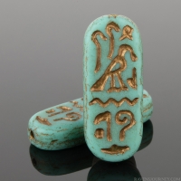 Egyptian Cartouche (25x10mm) Turquoise Opaque Matte with Dark Bronze Wash