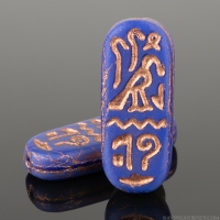 Egyptian Cartouche (25x10mm) Lapis Blue Opaque Matte with Copper Wash