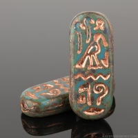 Egyptian Cartouche (25x10mm) Blue Turquoise Opaque with Picasso Finish and Copper Wash