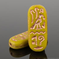 Egyptian Cartouche (25x10mm) Mustard Yellow Ochre Opaque Matte with Copper Wash