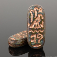 Egyptian Cartouche (25x10mm) Gaspeite Green Opaque with Blue Picasso Finish and Copper Wash