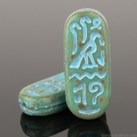 Egyptian Cartouche (25x10mm) Turquoise Opaque Matte with Turquoise Wash