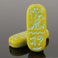Egyptian Cartouche (25x10mm) Mustard Yellow Ochre Opaque with Turquoise Wash