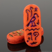 Egyptian Cartouche (25x10mm) Orange Opaque Matte with Two Sided Iridescent Purple/Blue Finish