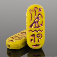 Egyptian Cartouche (25x10mm) Mustard Yellow Ochre Opaque Matte with  Two Sided Iridescent Purple/Blue Finish