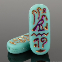Egyptian Cartouche (25x10mm) Turquoise Opaque Matte with  Two Sided Iridescent Purple/Blue Finish