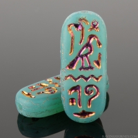Egyptian Cartouche (25x10mm) Aqua Blue Vaseline Opaline Matte with Two Sided Iridescent Purple/Blue Finish