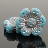 Wild Rose (14mm) Blue Turquoise Opaque with Platinum Wash
