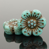Wild Rose (14mm) Turquoise Opaque with Dark Bronze Wash