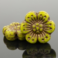 Wild Rose (14mm) Gaspeite Green Opaque with Dark Bronze Wash