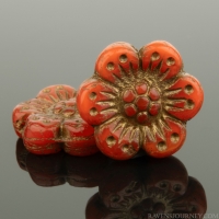 Wild Rose (14mm) Burnt Orange Opaline with Dark Bronze Wash