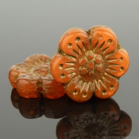 Wild Rose (14mm) Orange Opaline with Dark Bronze Wash