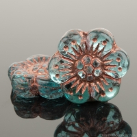Wild Rose (14mm) Aqua Blue Transparent with Copper Wash