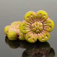 Wild Rose (14mm) Gaspeite Green Opaque with Copper Wash